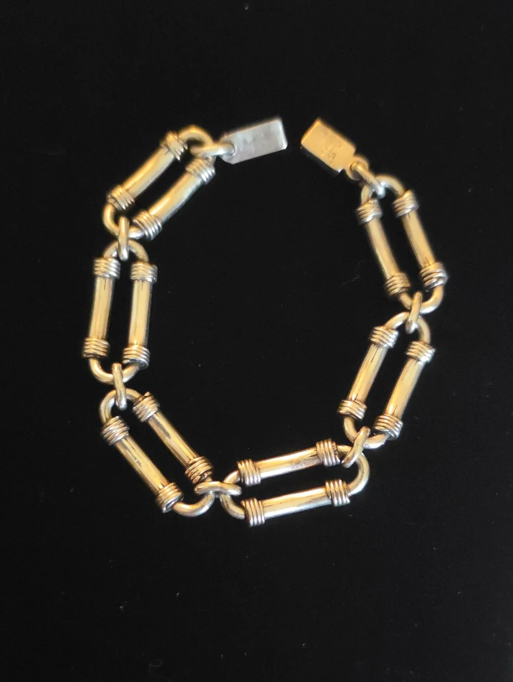 Vintage Oval Tubular & Coil Design Solid Sterling Silver 925 Link Bracelet